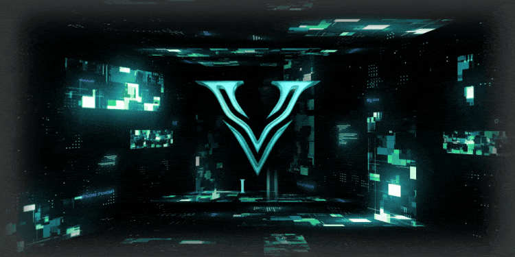 The animated teal Vibe emblem inside a dark digital chamber.